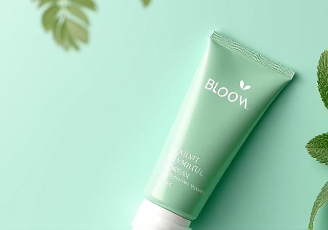AuraBloom Peppermint Refresh Foot Cream in a white tube with a green leaf garnish